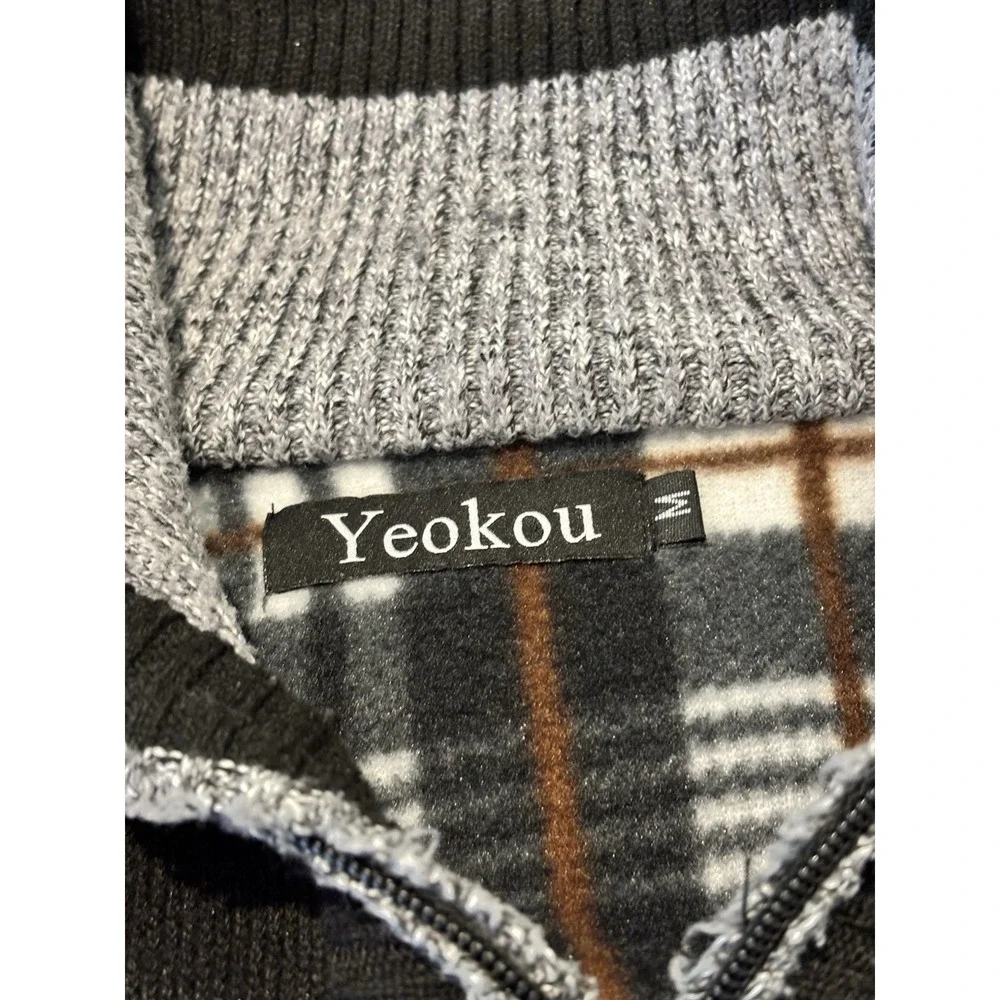 Yeokou Mens M Full‎ Zip Cardigan Sweater Cashmere Wool Cotton Fleece Lined